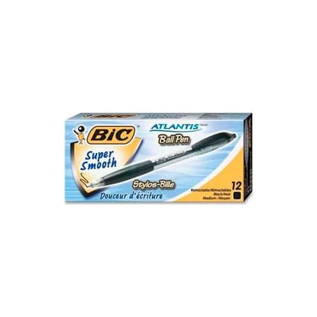Bic Bic Atlantis Ballpoint Retractable Pen, Medium, Black Barrel/Ink, Dozen VCG11BK